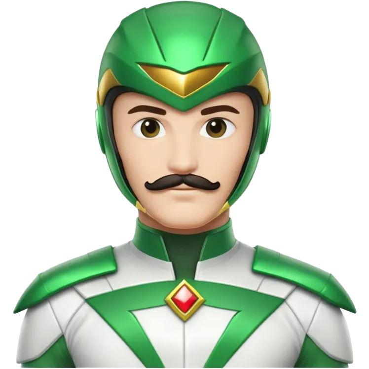 Green power ranger with white suit instead of green, with a visible mustache under the helmet emoji