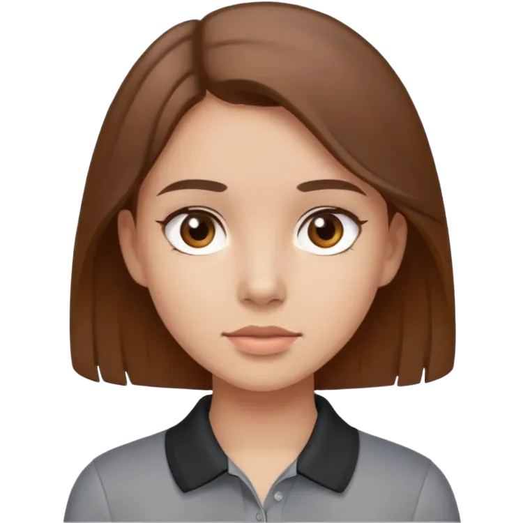 Girls witch wave brown hair, brown eyes, gray- black polo, light skin emoji