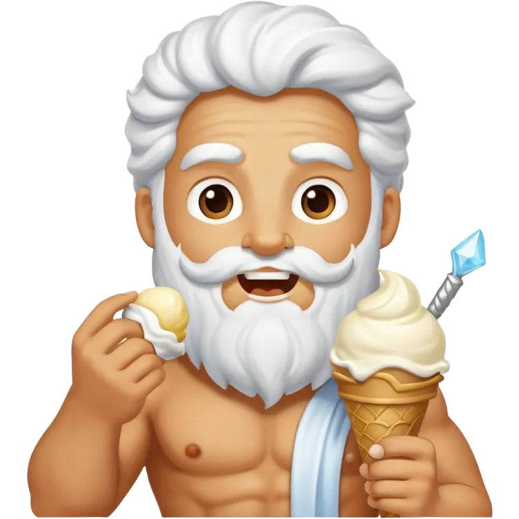 happy Zeus eating white ice cream holding thunderbolt emoji