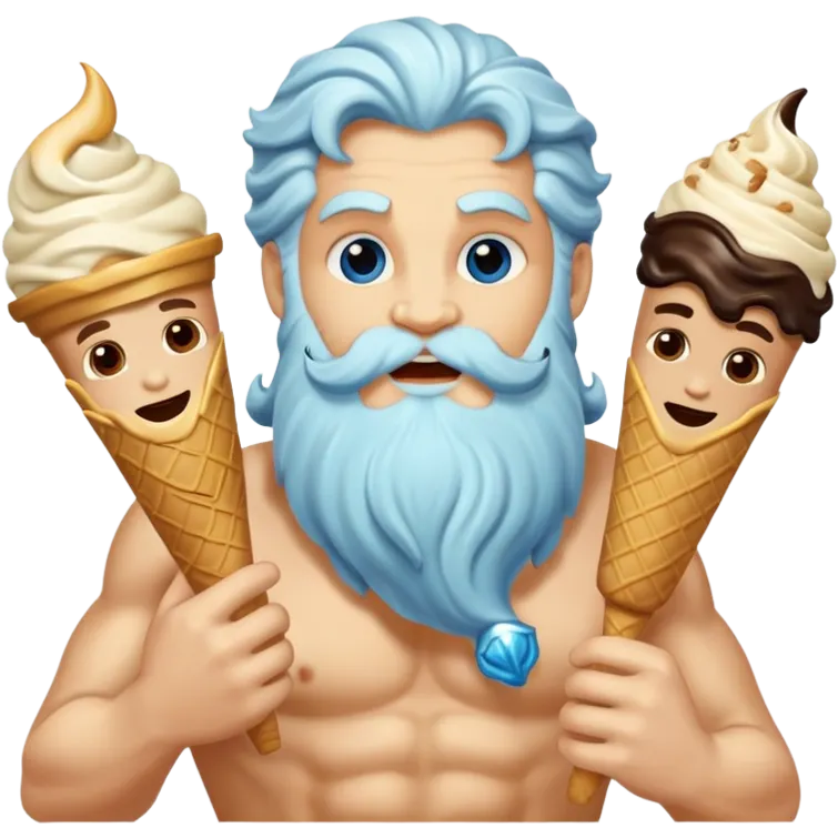 Zeus, Poseidon, and Hades happily eating ice cream emoji