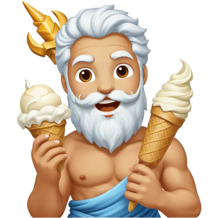 happy Zeus eating white ice cream holding thunderbolt emoji