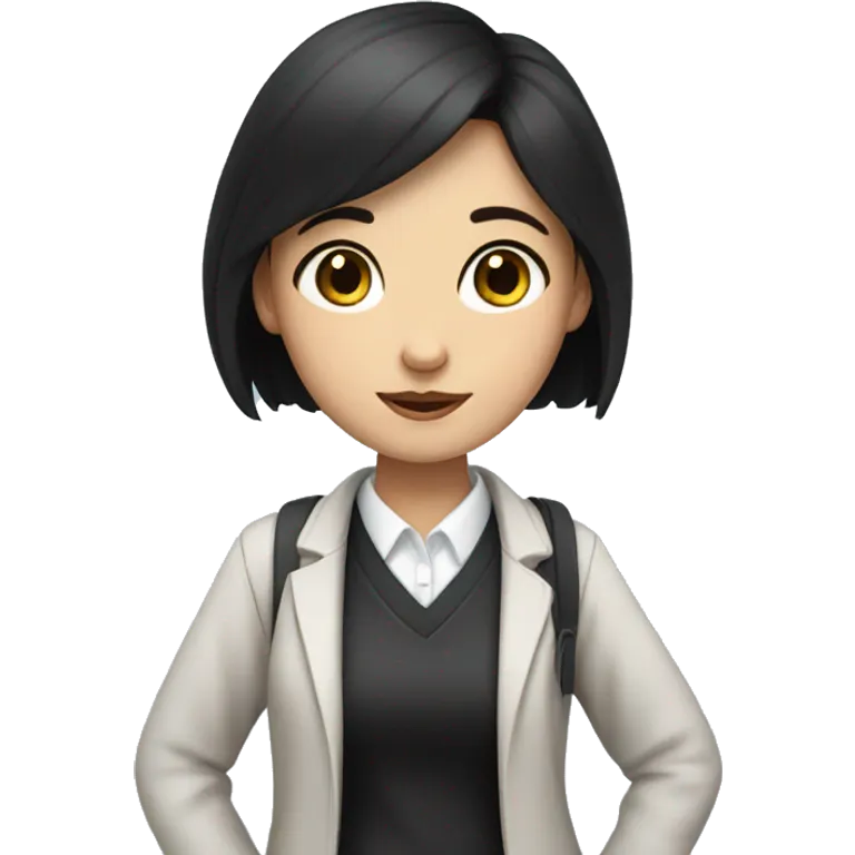A girl with white skin and black hair is a teacher with a cat emoji