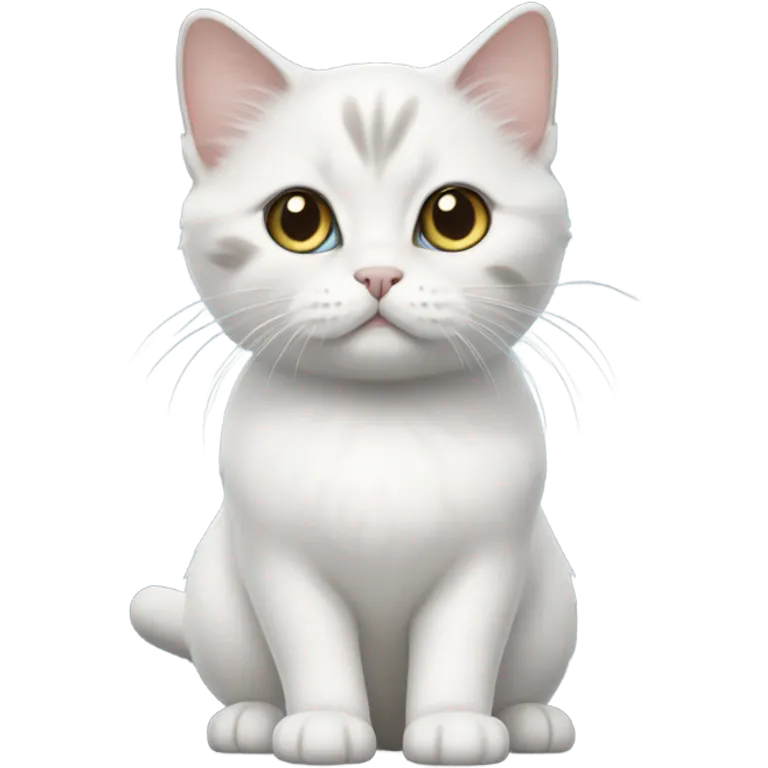 White munchkin cat standing with grey triangle of fur on head  emoji