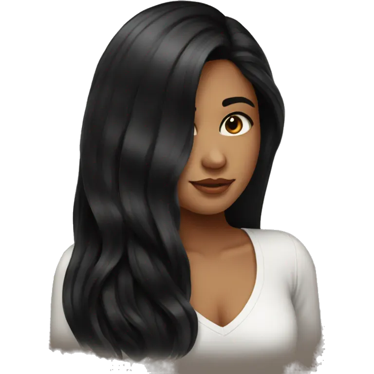 girl with long black hair beautiful , wearing black emoji