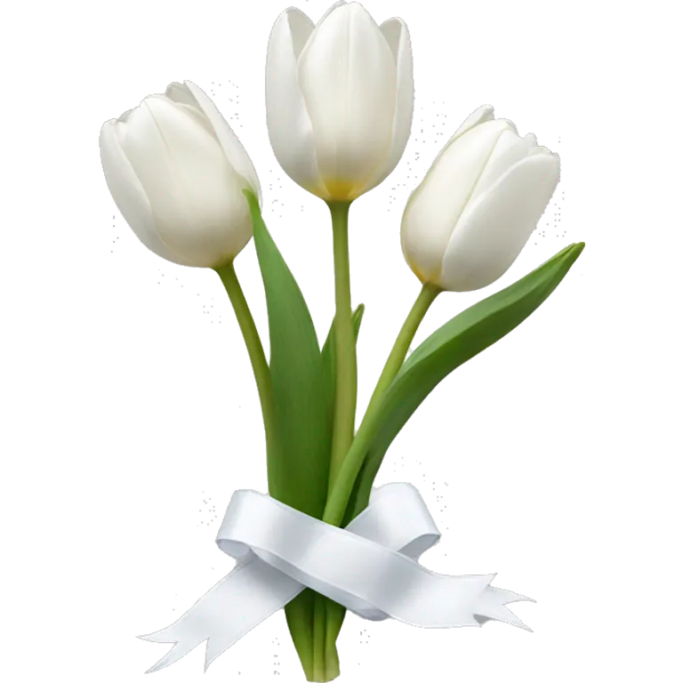 white tulips with a white ribbon around them emoji