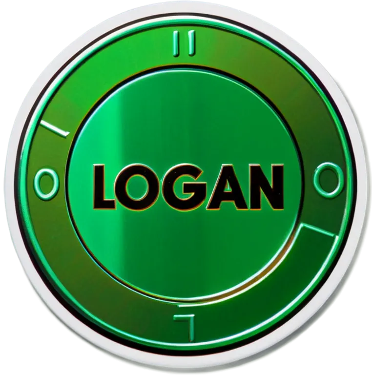Green shiny coin that says the word “Logan” emoji