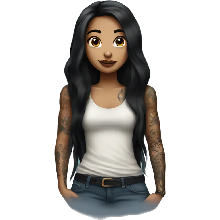 Girl with long black hair and tattoos emoji
