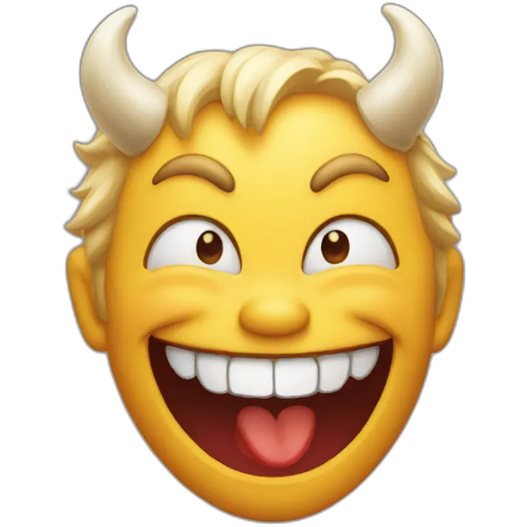 A combination of a laughing sticker and a devil sticker. emoji