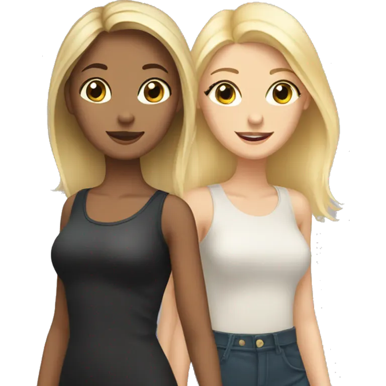 two beautiful girls in love, one blonde one shorter brunette emoji
