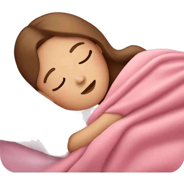White girl with brown hair sleeping with pink blanket emoji