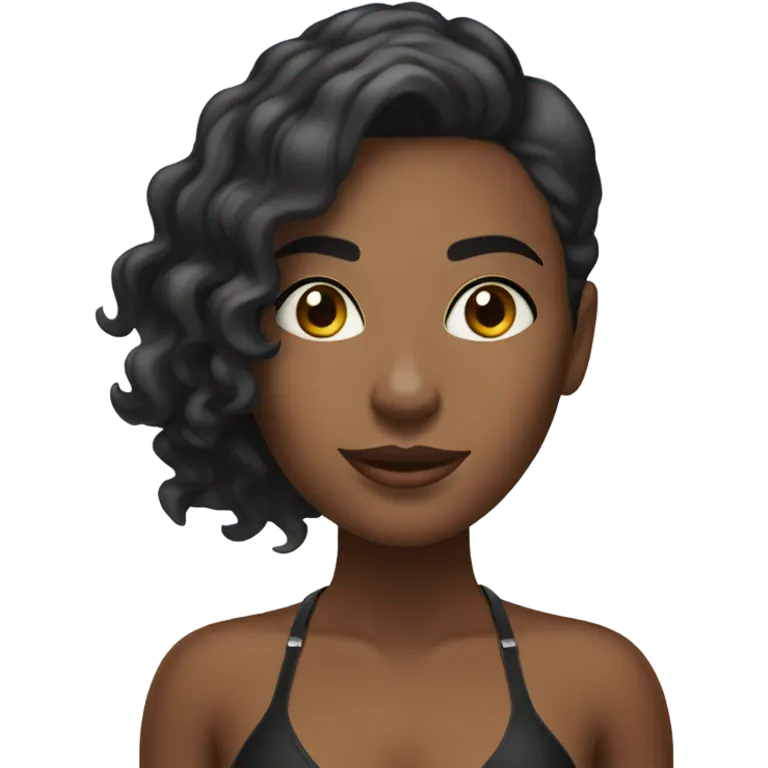 A beautiful short hair black woman in a bikini and sandals on the beach. emoji