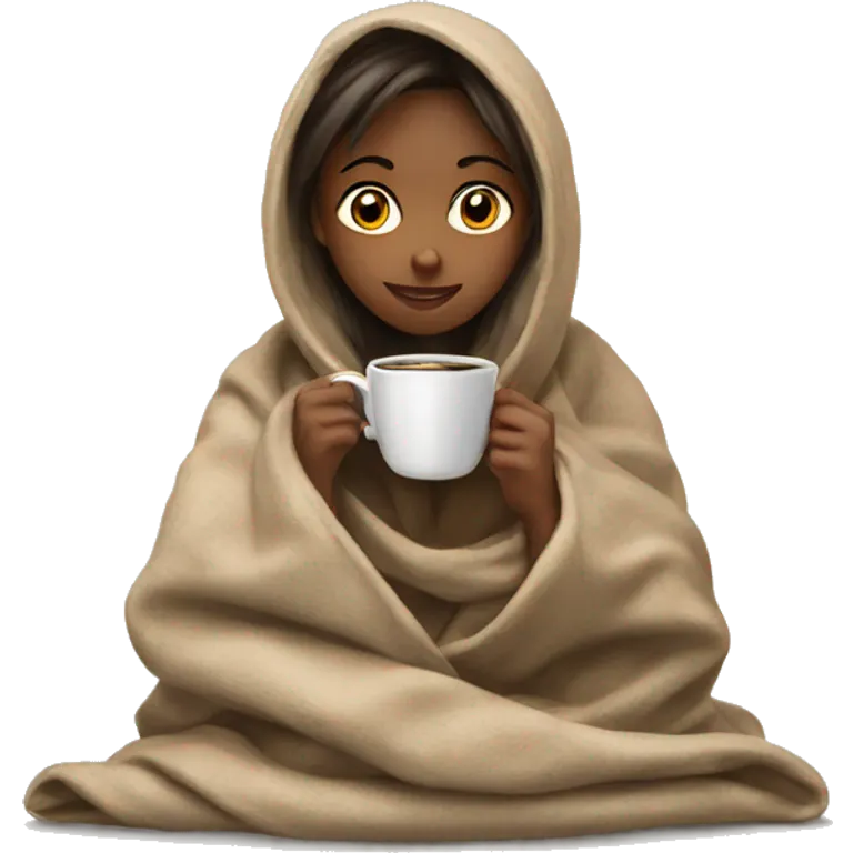 Girl in a blanket siping coffee emoji