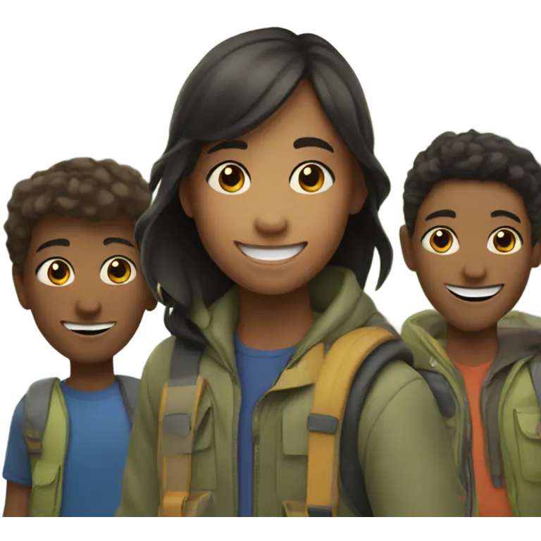 smiling girl with boys outdoors emoji