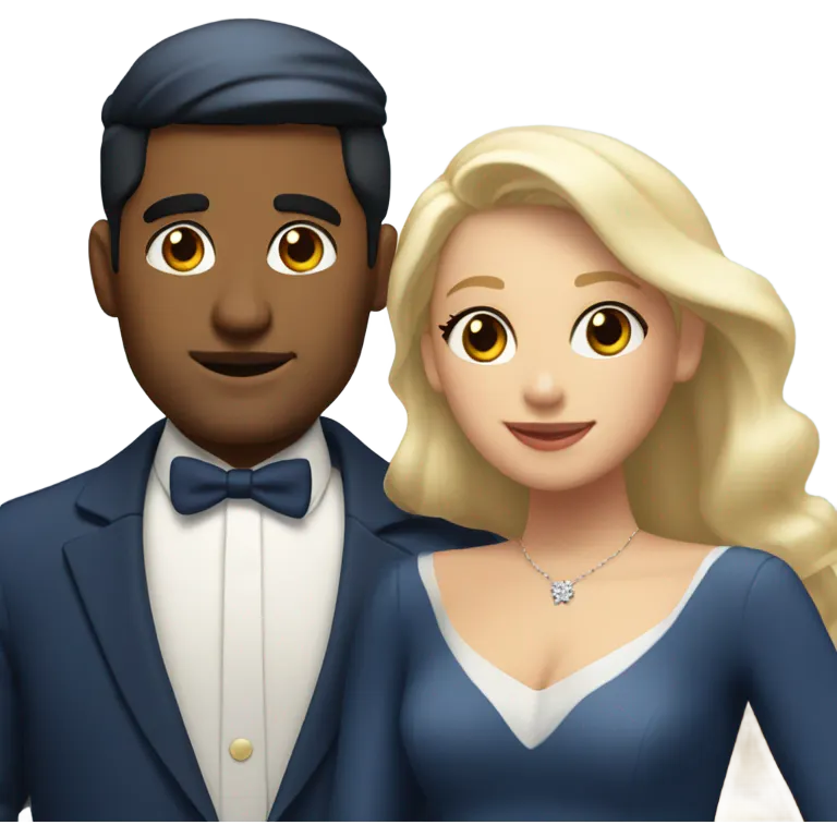 Puerto rican beard short hair with blue hat and navy blue suit getting Married with blond long hair girl with white  wedding dress  emoji