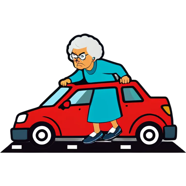 Angry Grandma drives car on right lane of freeway emoji
