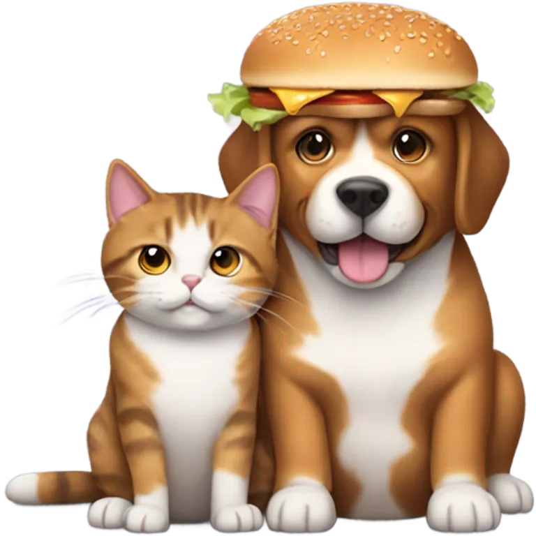 Dog with cat eating a burger  emoji