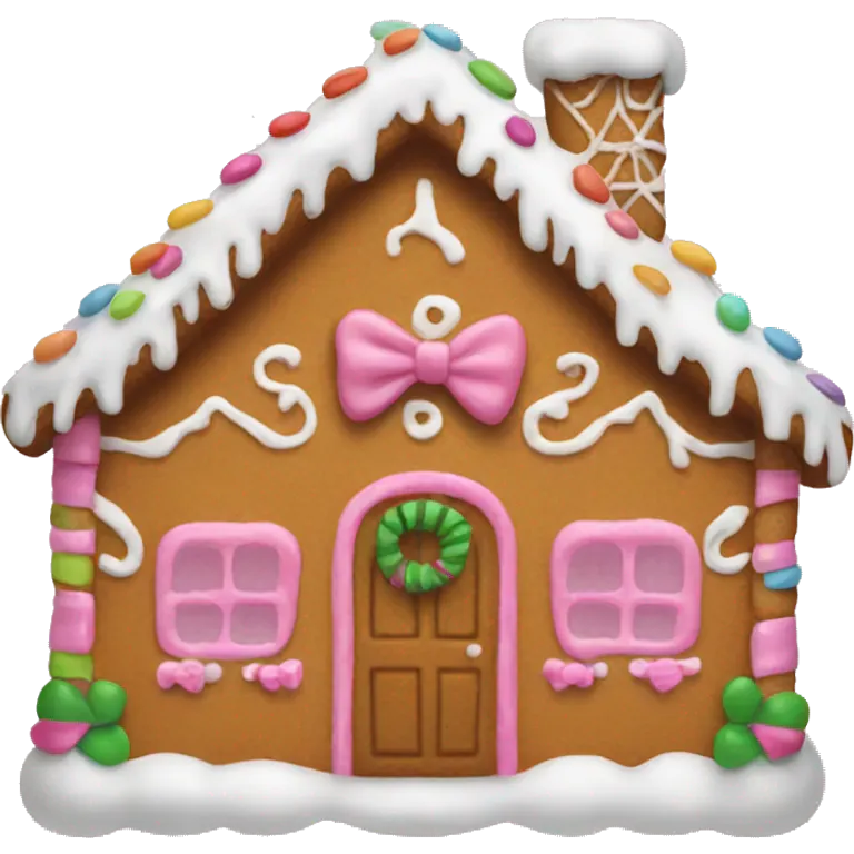 Gingerbread house with pink bow emoji