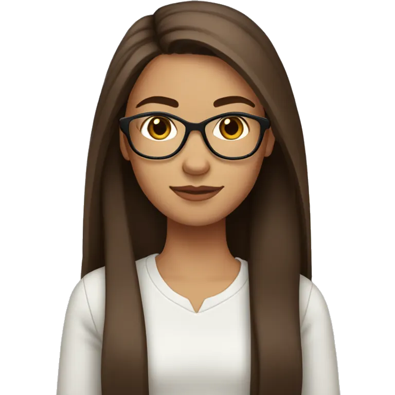 Girl with long, straight brown hair, brown eyes, light skin. And glasses. Thin eyebrows emoji