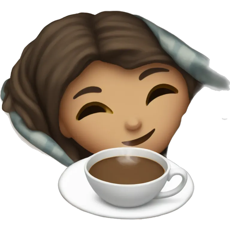 girl brunette inside a blanket sipping coffee eyes closed emoji