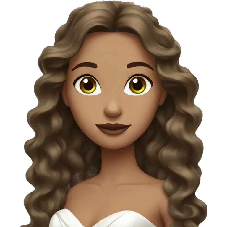 bride with brown long wavy hair, greenish-brown eyes an no veil emoji