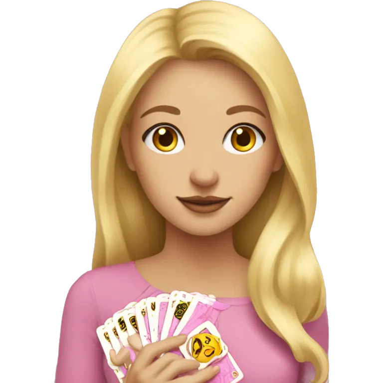Blonde girl with pink pink tarot gold cards emoji
