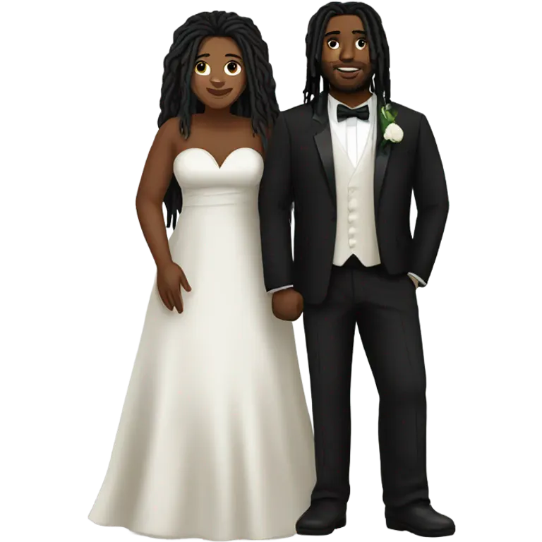 plus size man black couple with black dreadlocks, full body wedding emoji