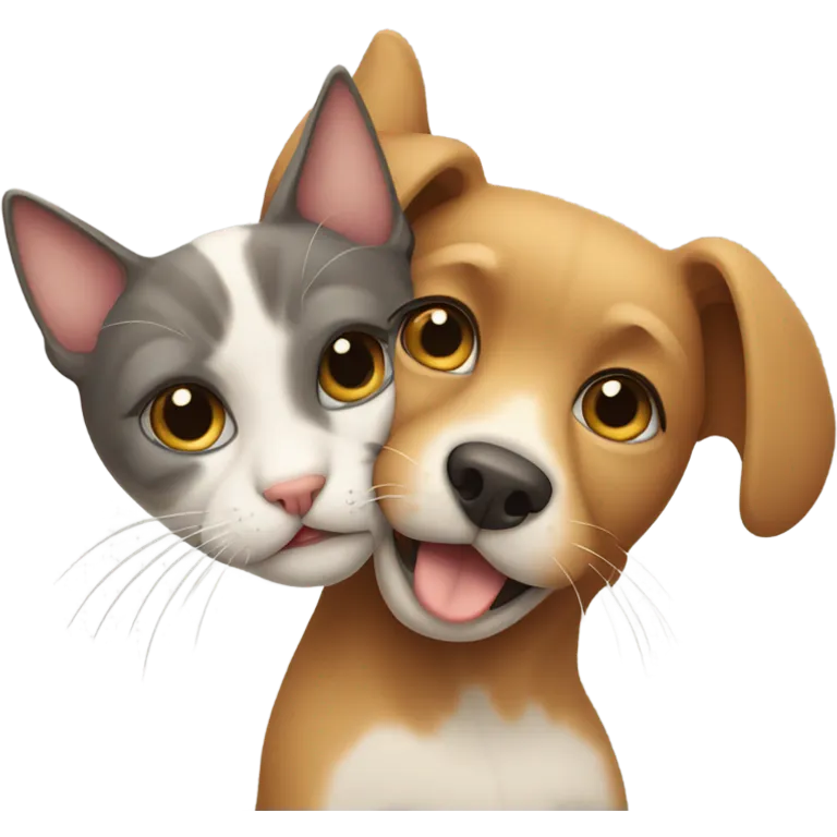 A dog hugs a cat emoji