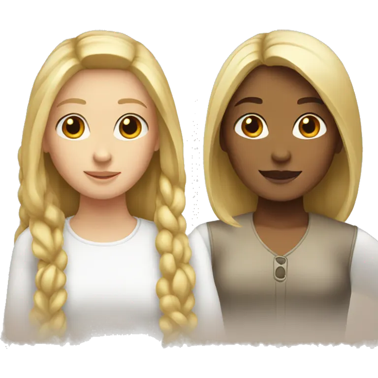 Two girls one is blond and one has brown hair, both white emoji