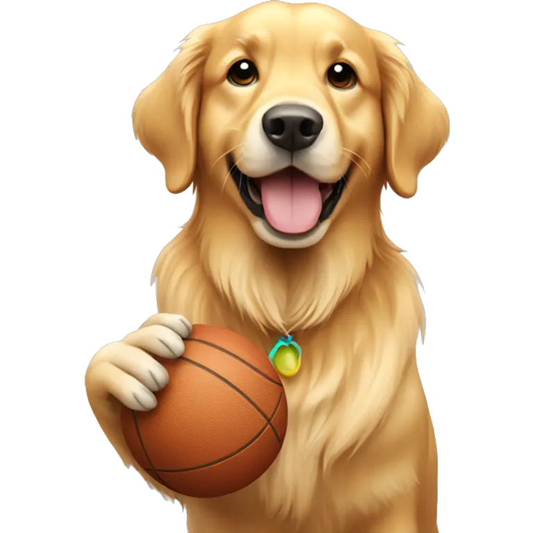 Golden retriever holding ball emoji