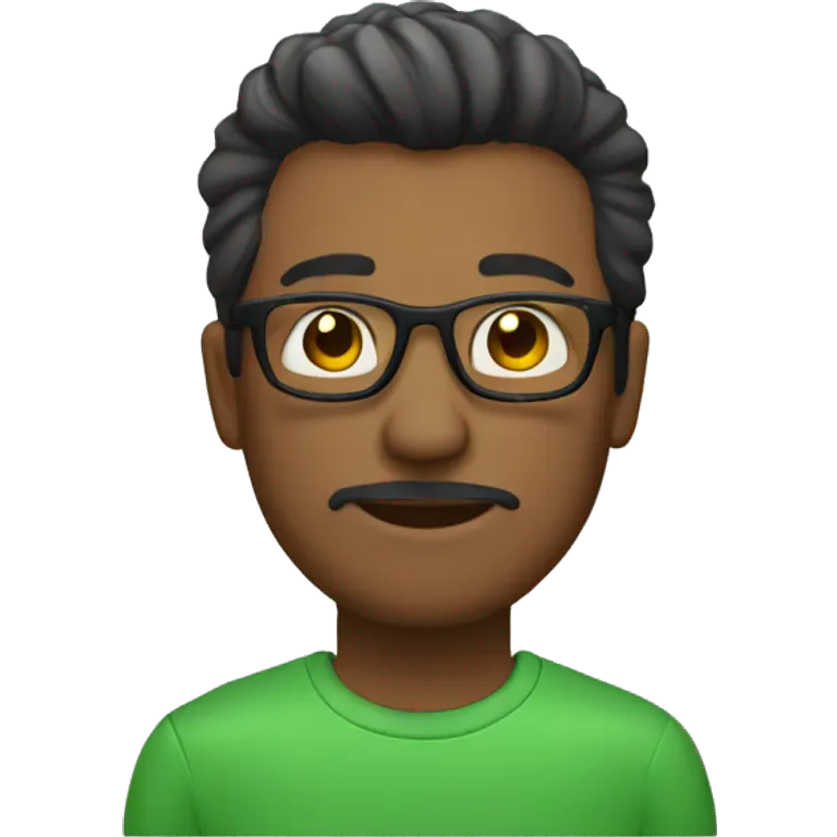 Hombre, moreno, con lentes, pelo negro, corto, suéter verde emoji