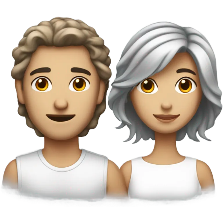 Couple homme blanc cheveux gris et femme brune cheveux mi longs emoji