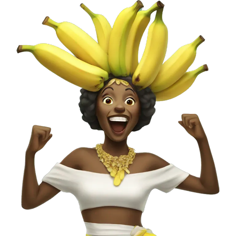 Lady wearing a banana head dress dancing  emoji