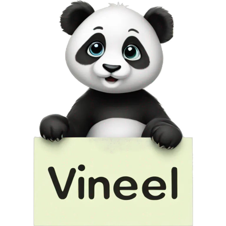 Baby panda holding sign that says Vineel emoji