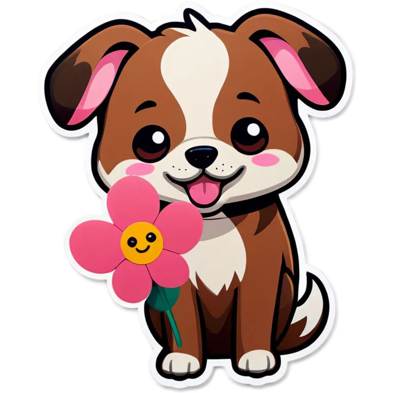 dog emoji with heart eyes holding a flower emoji