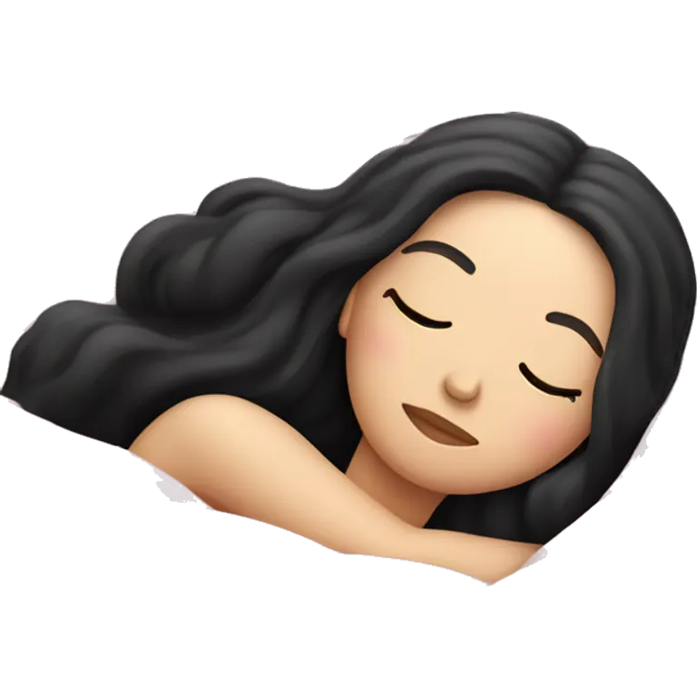 pale white girl with long black hair sleeping in pink blanket emoji