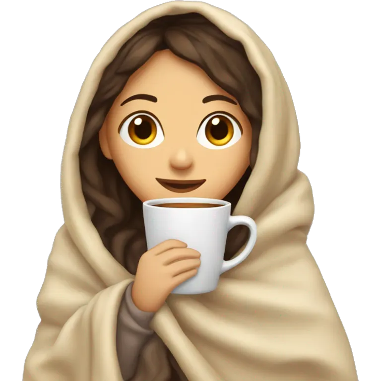 girl brunette inside a blanket sipping coffee eyes closed emoji