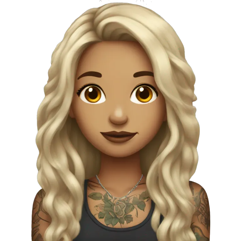 Beautiful girl with tattoos and long hair emoji