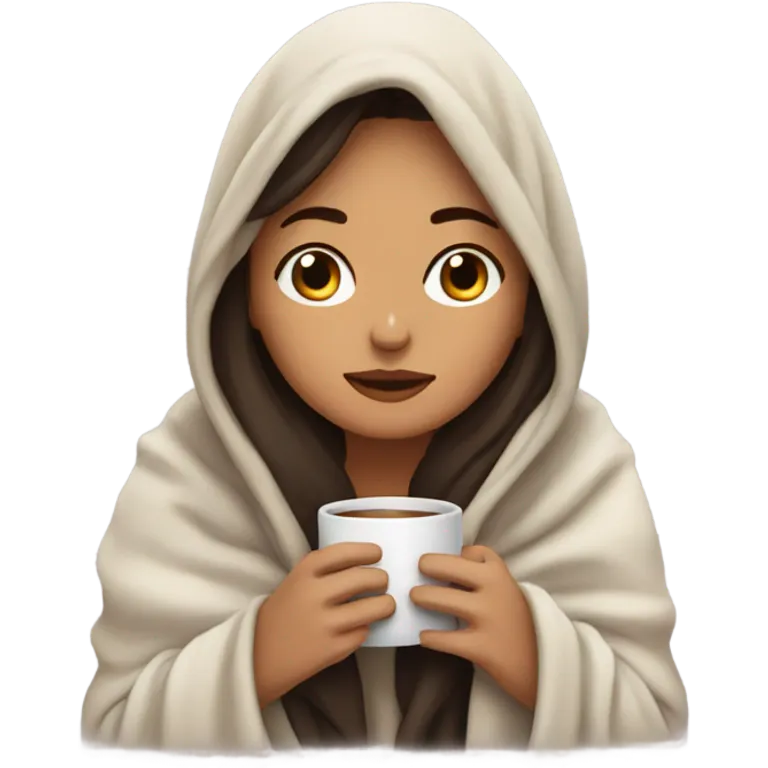 girl brunette inside a blanket sipping coffee eyes closed emoji