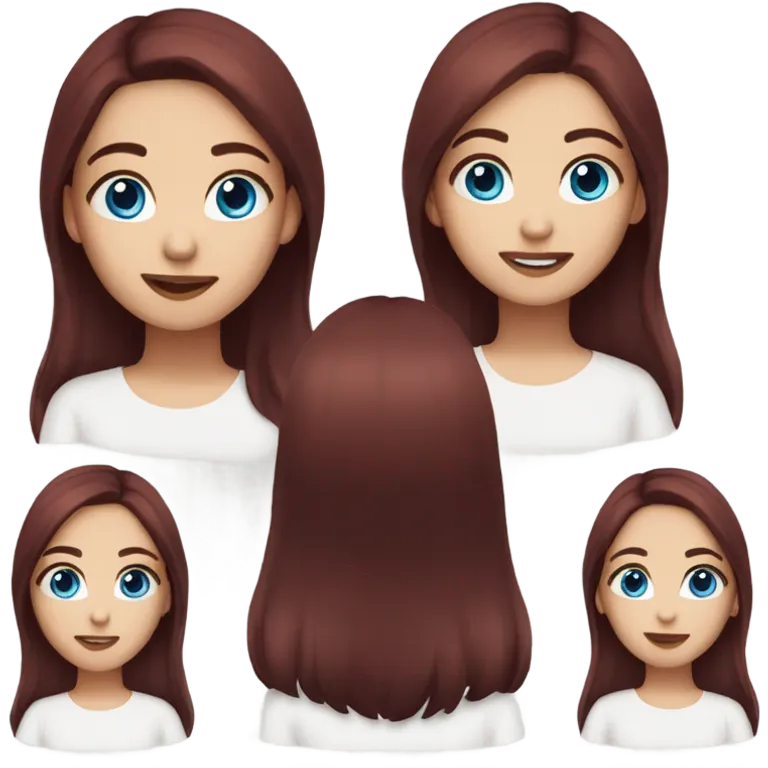 Beautiful girl, dark red hair, straight hair，long hair, blue eyes emoji