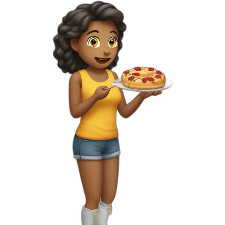 mulher comendo uma roscquinha de polvilho emoji