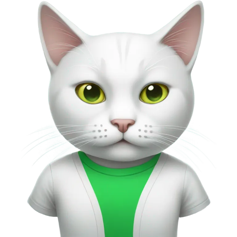 a white cat manager in green t-shirt emoji