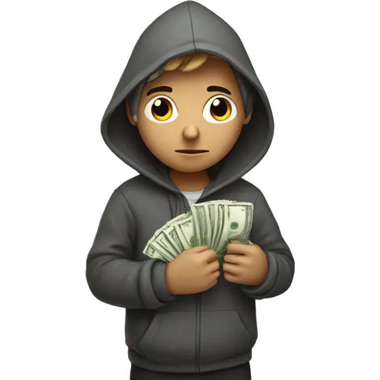 focused boy in hooded solitude with money in hand emoji