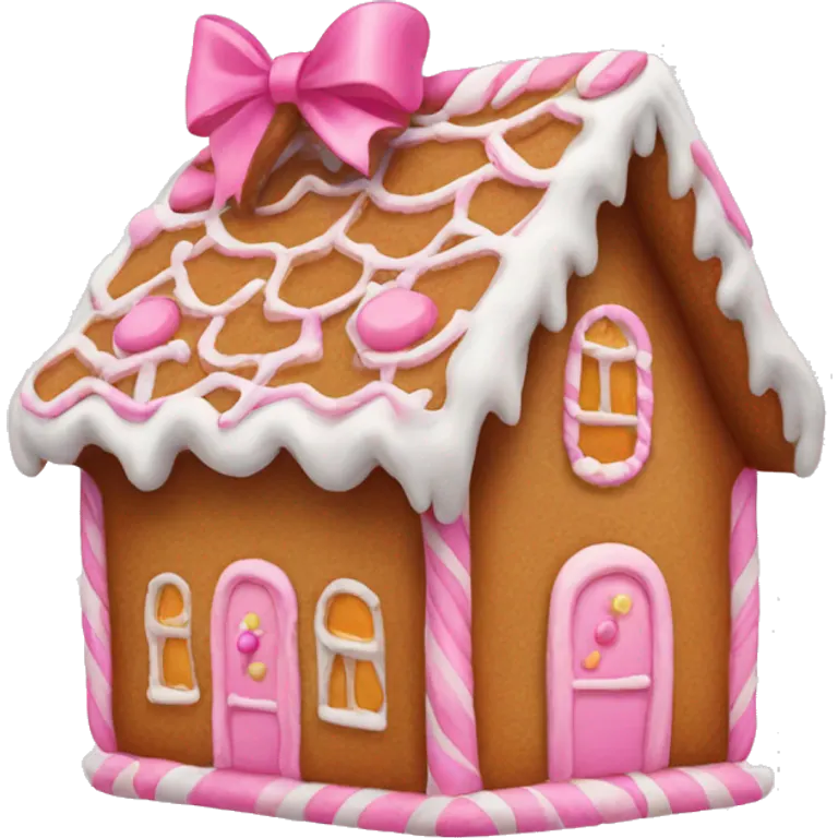 Gingerbread house with a pink bow  emoji