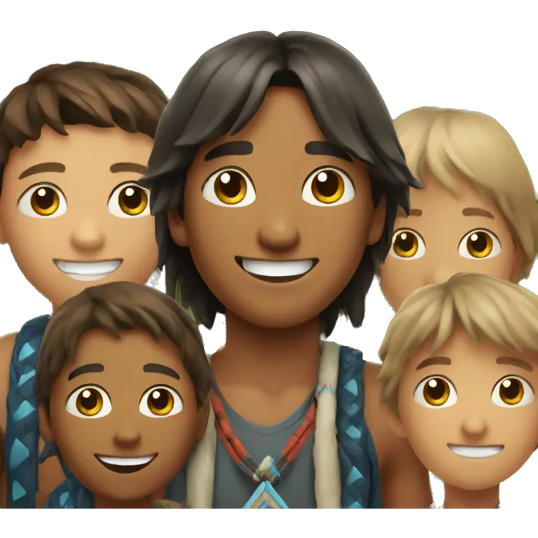 smiling boys in outdoors selfie Native American  emoji