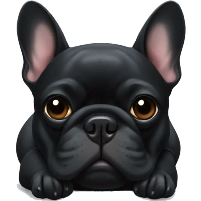 An all-Black French bulldog napping emoji