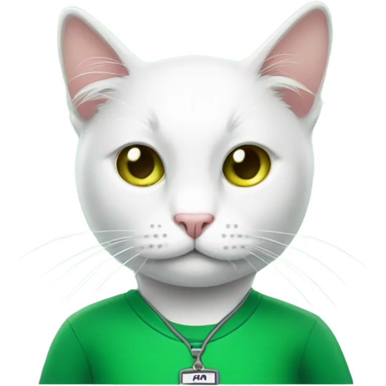 a white cat manager in green t-shirt emoji