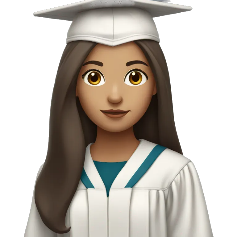 white-skin girl with long brown hair and dark brown eyes with graduation cap and attire emoji