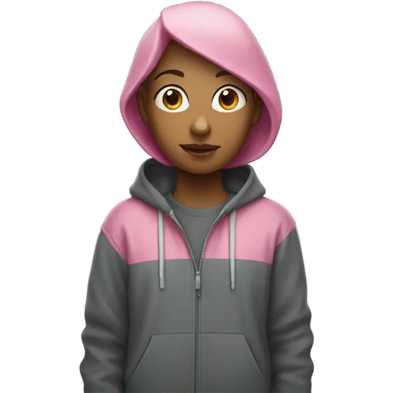 Woman with short pink hair and two boys in hoodies emoji