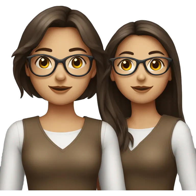 two brunette girls, only one have glasses emoji