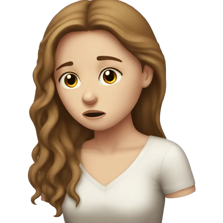 sad white girl with long brown hair crying emoji